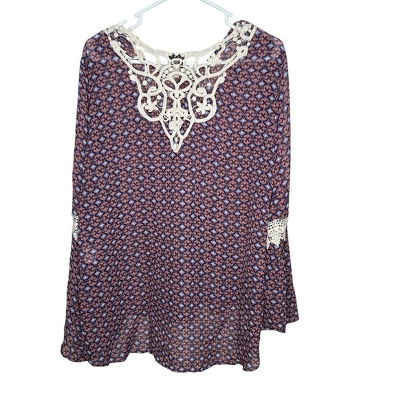 Como Vintage Purple Orange Geometric print Bell sleeve Lace Neck XL - Picture 4 of 4